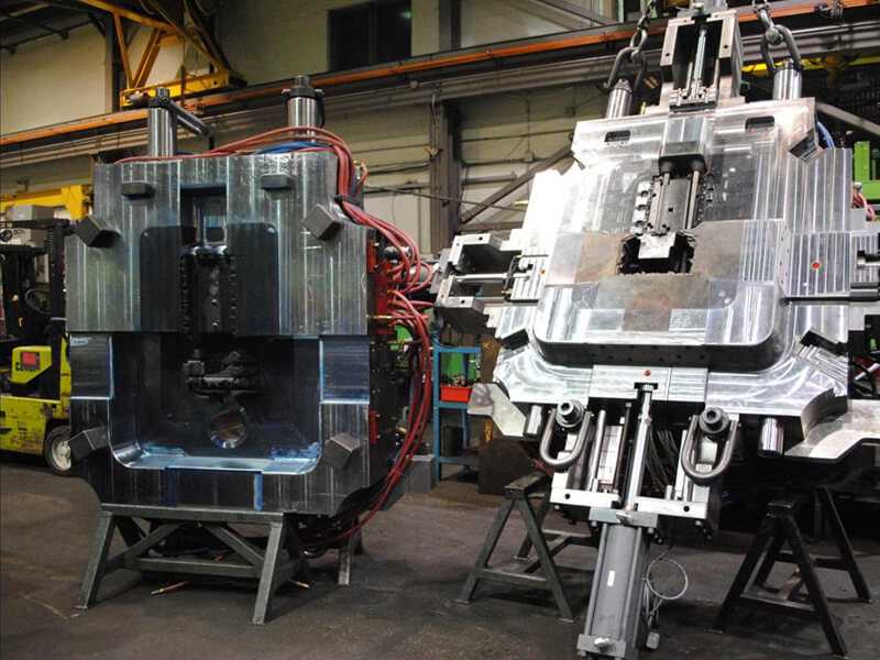 High pressure die casting mould for an aluminum oil pan fully assembled and ready for shipment